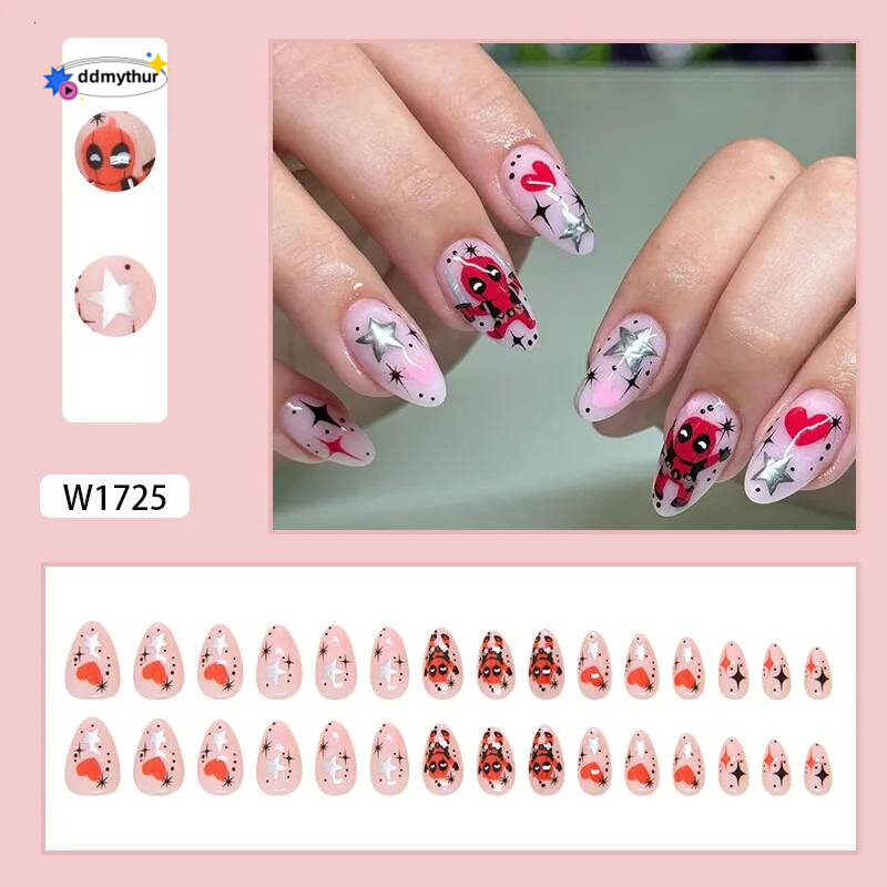 Simple Y2K Long Coffin French Ballerina Letter Design False Full Cover Artificial Nails Press On Valentine's Day CF36 ddmythur