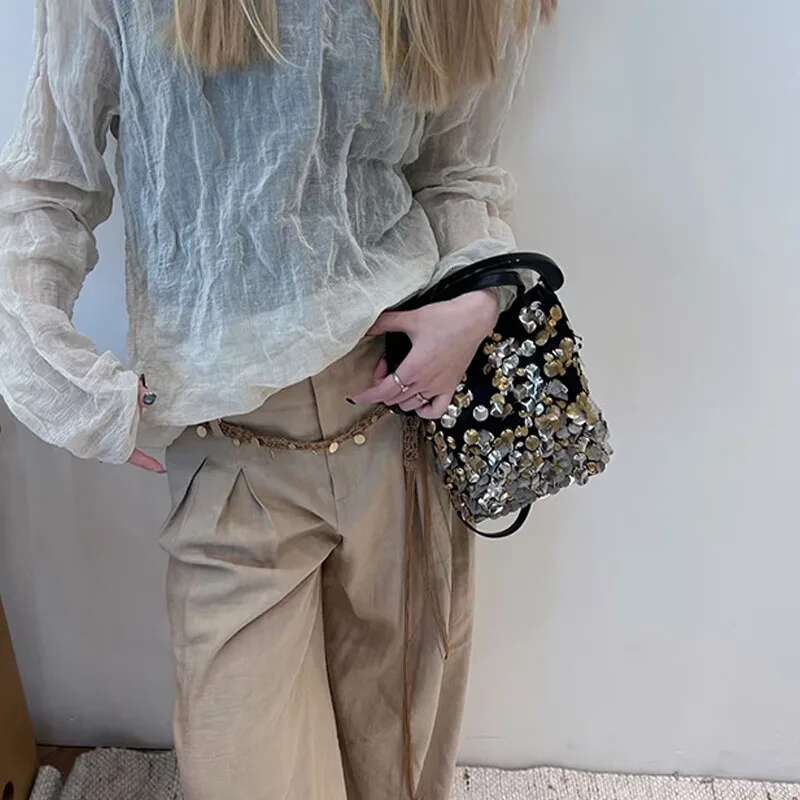 2025 New Unique Design Exquisite Sequin Handbag Bucket Handmade Shoulder Crossbody Bag For Women