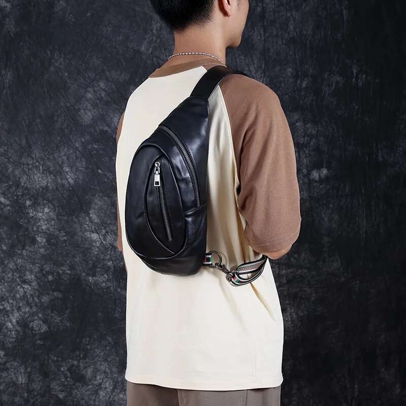 Leather Men's Chest New Fashion Single Shoulder Top Layer Cowhide Student Casual Trend Crossbody Bag