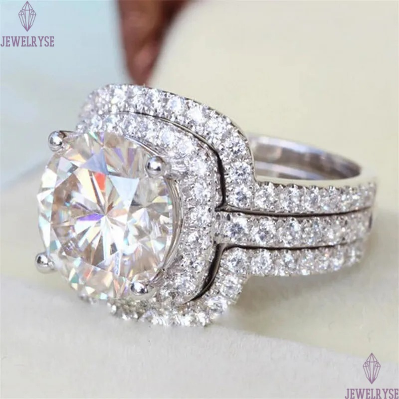 Choucong Brand Luxury Jewelry 925 Sterling Silver Round Cut White Topaz CZ Diamond Gemstones 3PCS Women Party Wedding Engagement Bridal Ring Set Gift