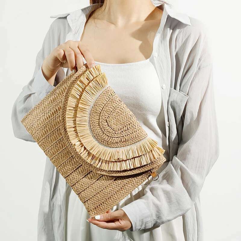 Raffia Straw Weaven Fashion Ladies Wrist Clutches Summer Women Shoulder Crossbody Bags Handmade Handbags Purse Beach Bag Bag