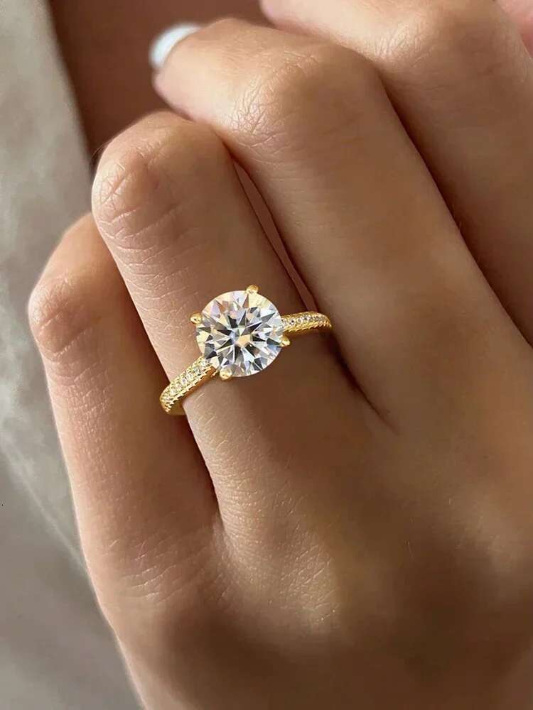 KNB Gorgeous Shiny 2 Carat Zircon Round Ring Real 925 Sterling Silver for Women Engagement Luxury High Quality Fine Jewelry