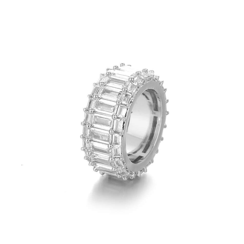 Trendy Electroplated Full Zirconia Rotatable Cuban Ring Hip Hop Geometric Unisex 2025 Summer Accessories