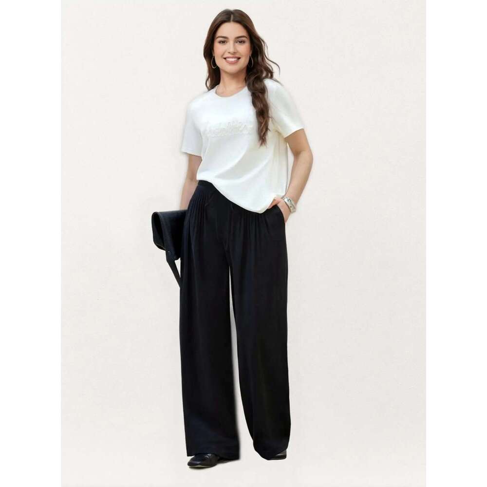 DUSHU Plus Size Minimalist Style Letter Embroidered Short-Sleeved T-Shirt 2025 Summer New Versatile Casual Fashion Top 25Ds82106