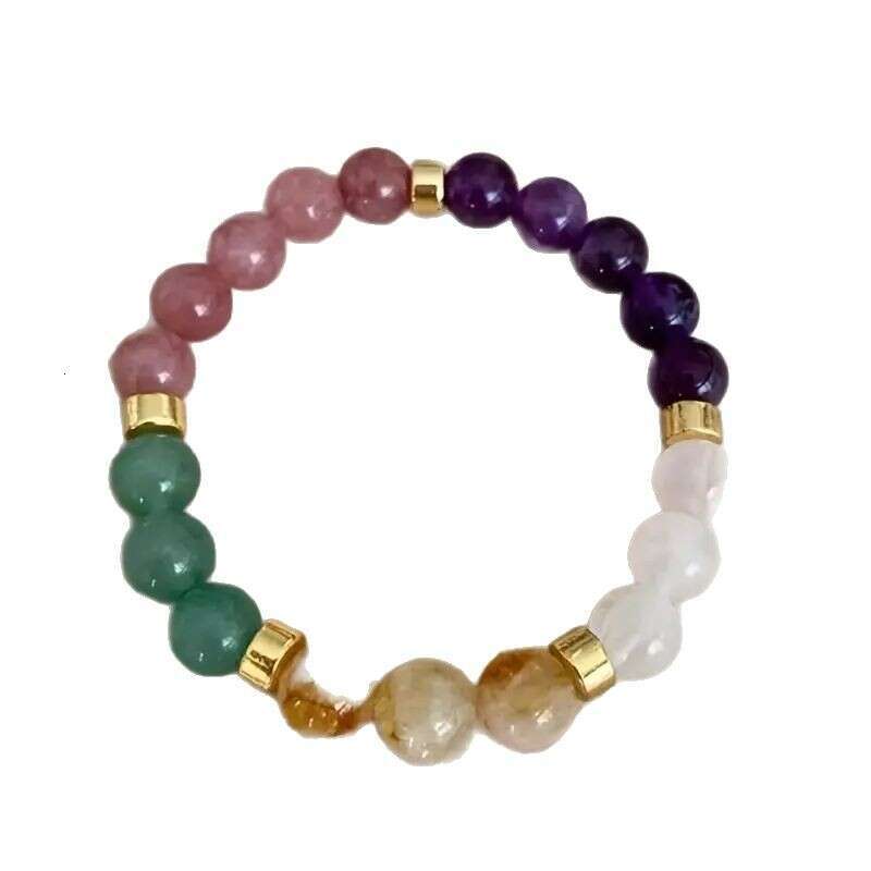 New Natural Stone Amethyst, Yellow Crystal, Green Donglin Beaded Bracelet, Rich and Elegant Style, High end Sensation Handstring