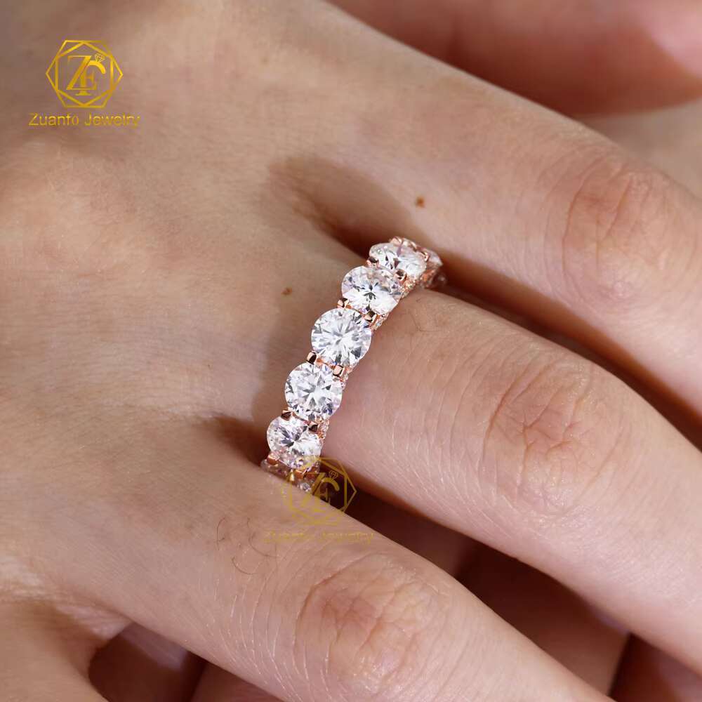 Iced Out S925 Silver Round Brilliant Cut VVS D Color Moissanite Diamond Hip Hop Tennis Ring for Men and Women