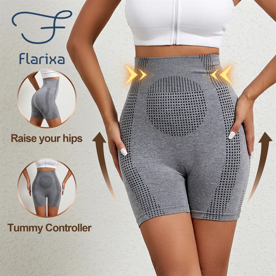 Flarixa Womens Seamless Body shaping Sports Shorts with High Waist and Abdominal Control Fitness Yoga Quick Drying Running Bicycle 250430