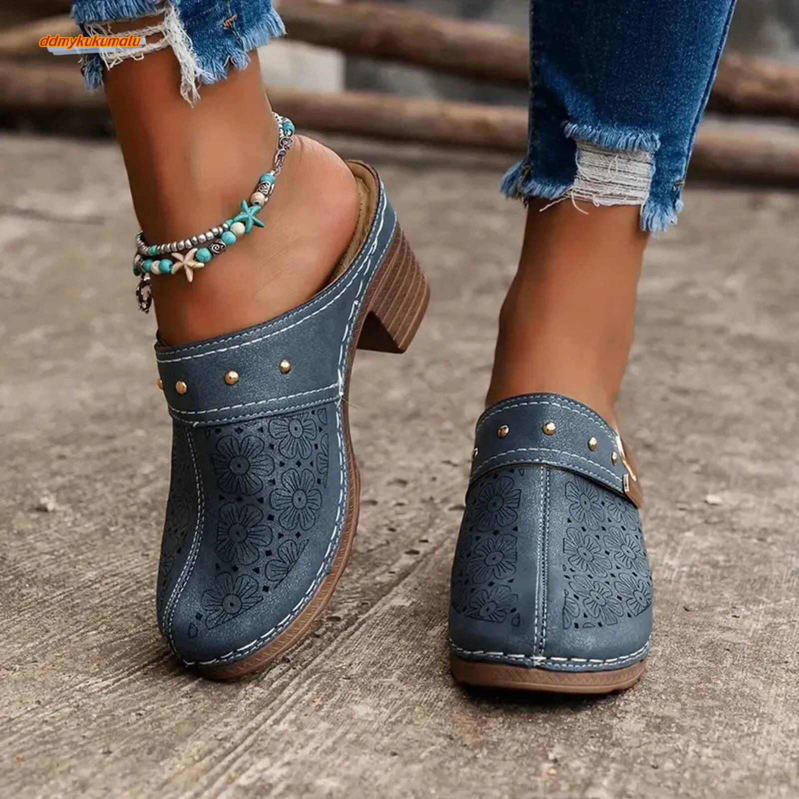 Bohemian Comfortable Ladies Medium Length Heel Outdoor Shoes High Heeled Boots 2025 Spring Summer Sandals Slippers ddmykukumalu