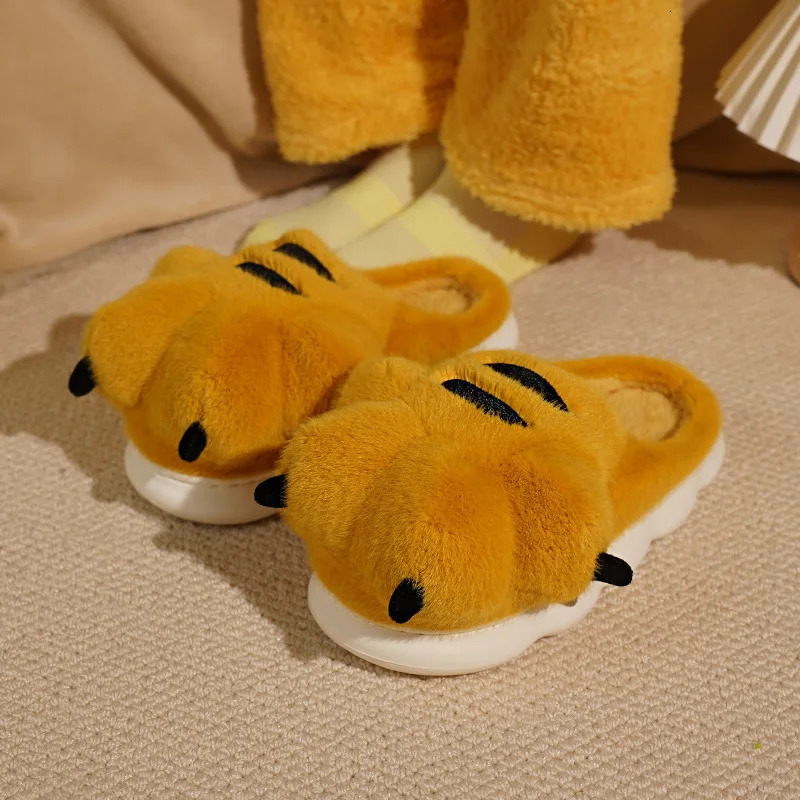 Cute Cartoon Fluffy Slippers For Women Men Winter Warm Shoes Soft Plush Big Paw Anti-slip Couples Indoor Home Cotton Slipper 251129