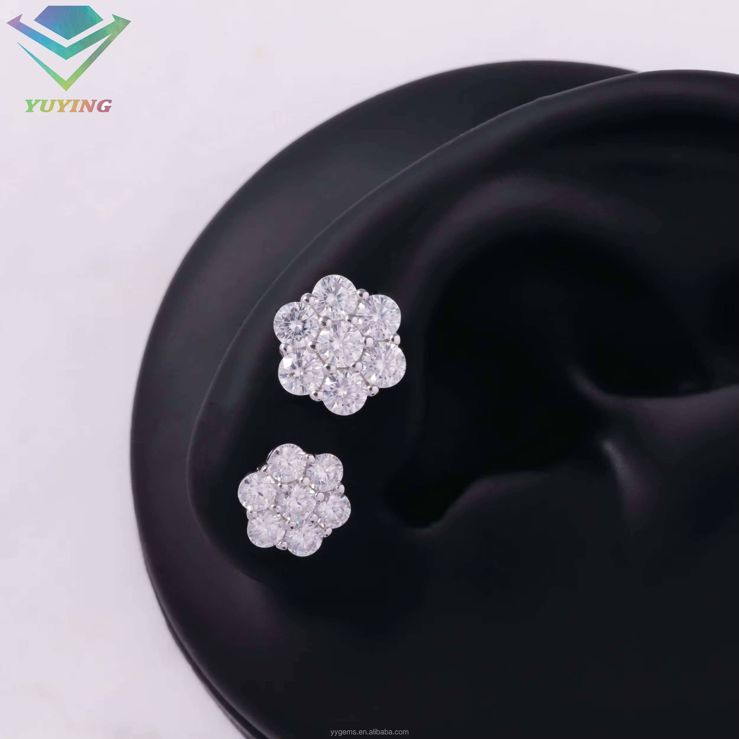 Yu Ying Flower Shape Vvs Moissanite Diamond 925 Silver 7-10mm Wide Earrings for Women Fine Jewelry