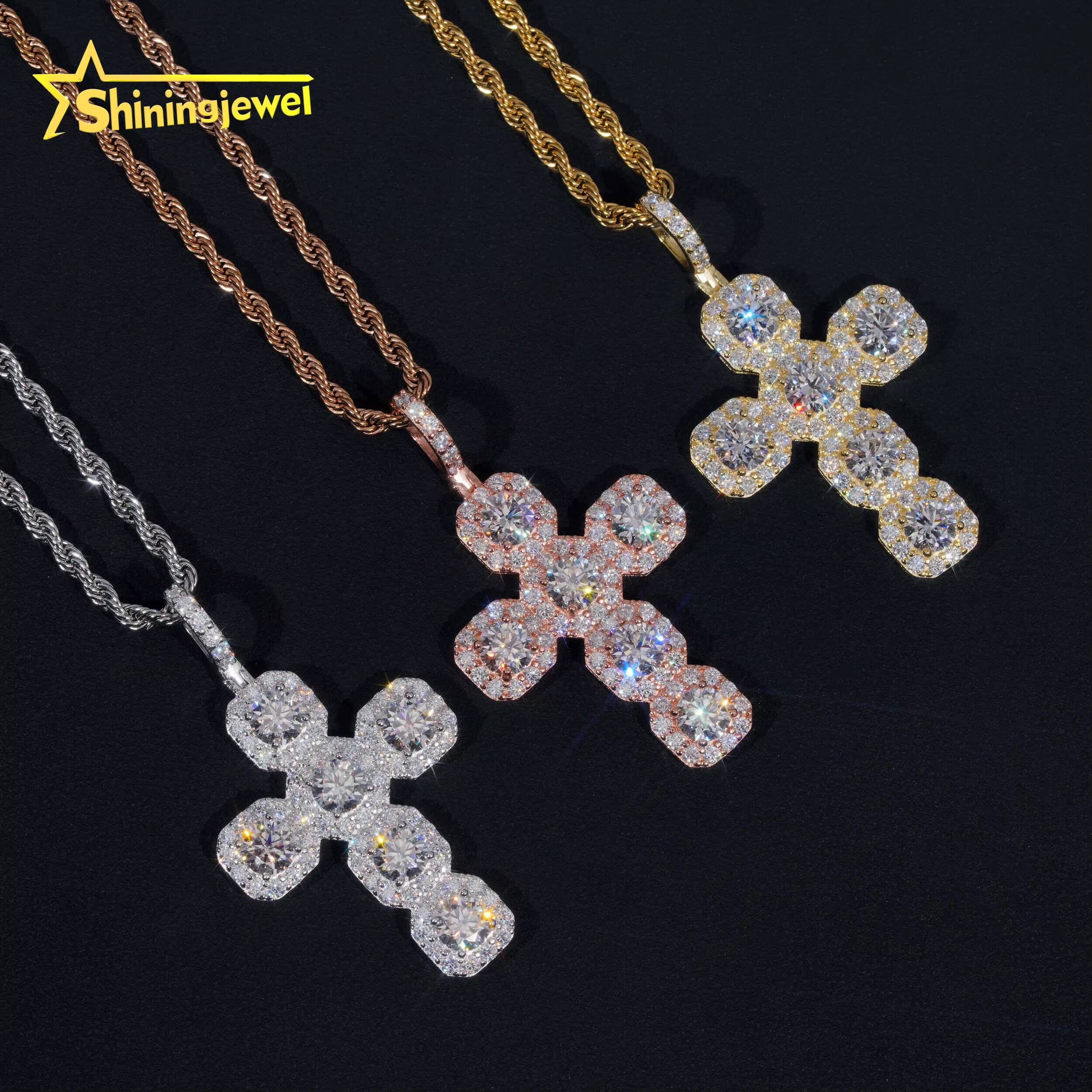 New Design Hot Selling 925 Sterling Silver Hip Hop Jewelry Necklace Pendants VVS Iced Out Moissanite Diamond Cross Pendant