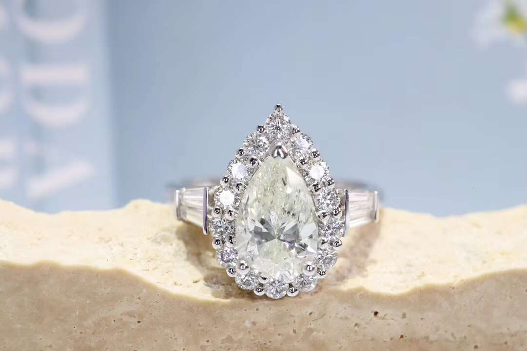 18K Solid Real Gold 2.0ct Pear Cut Natural Moissanite Engagement Ring Women Exquisite Promise Bridal Diamond Teardrop Ring