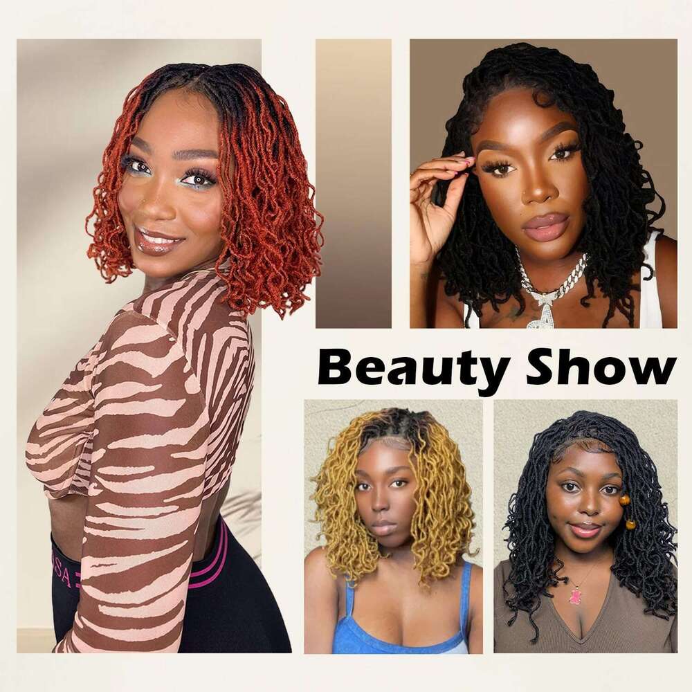 SOKU Short Faux Locs Lace Frontal 12 Inch Natural 4x4 Large Parting Space Twist Dreadlock Wigs for Black Women Afro Curly Braided Synthetic Wig