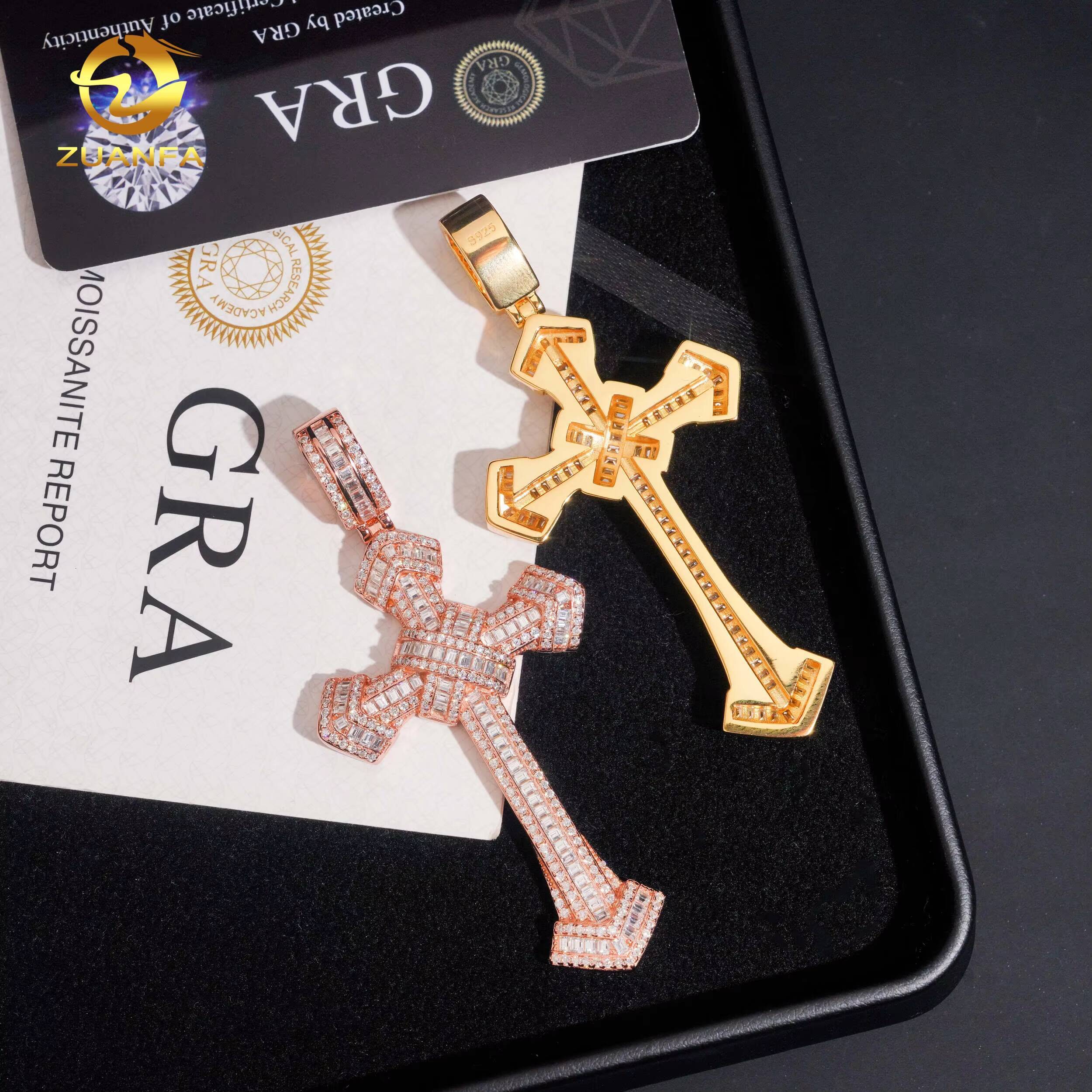 Fashion Jewelry Gold Plated 925 Sterling Silver VVS Moissanite Cross Pendant Custom Iced Out Hip Hop Diamond Charms Pendants