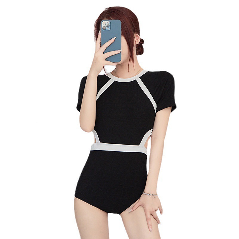 Sporty fashionable backless one-piece swimsuit for women, summer seaside high-end feeling, women's long sleeved sun protection and hot spring swi