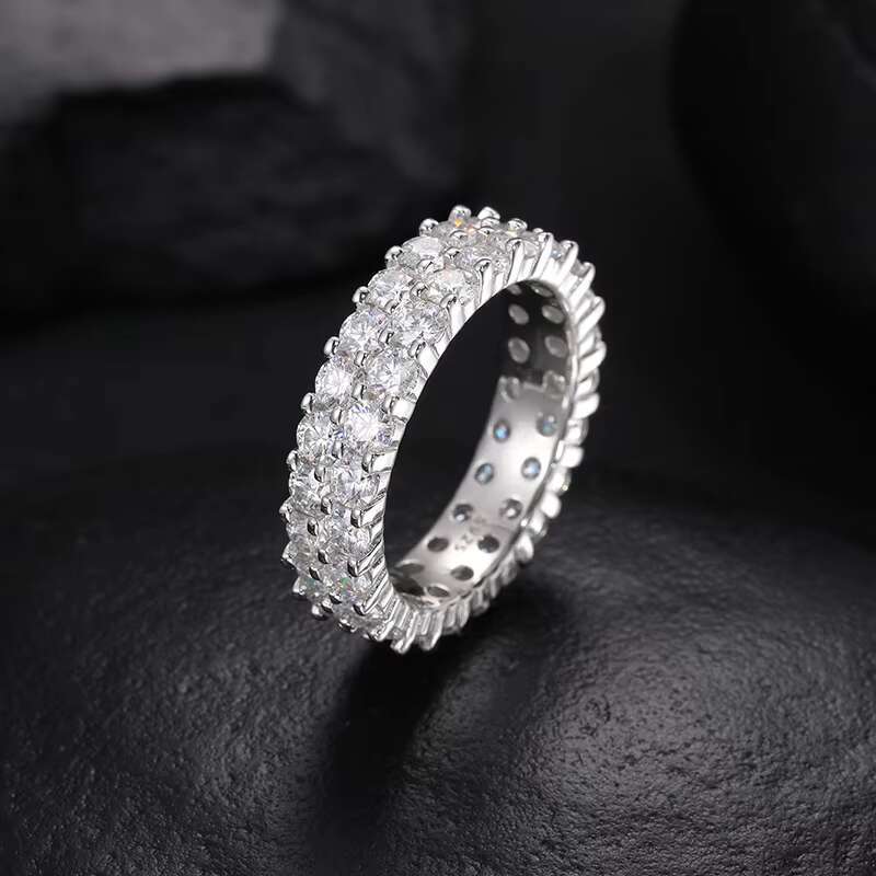 Luxury 3.0mm 2 Rows 925 Sterling Silver Fashion Jewelry Rings Moissanite Ring for Men Passes Diamond Tester VVS Clarity