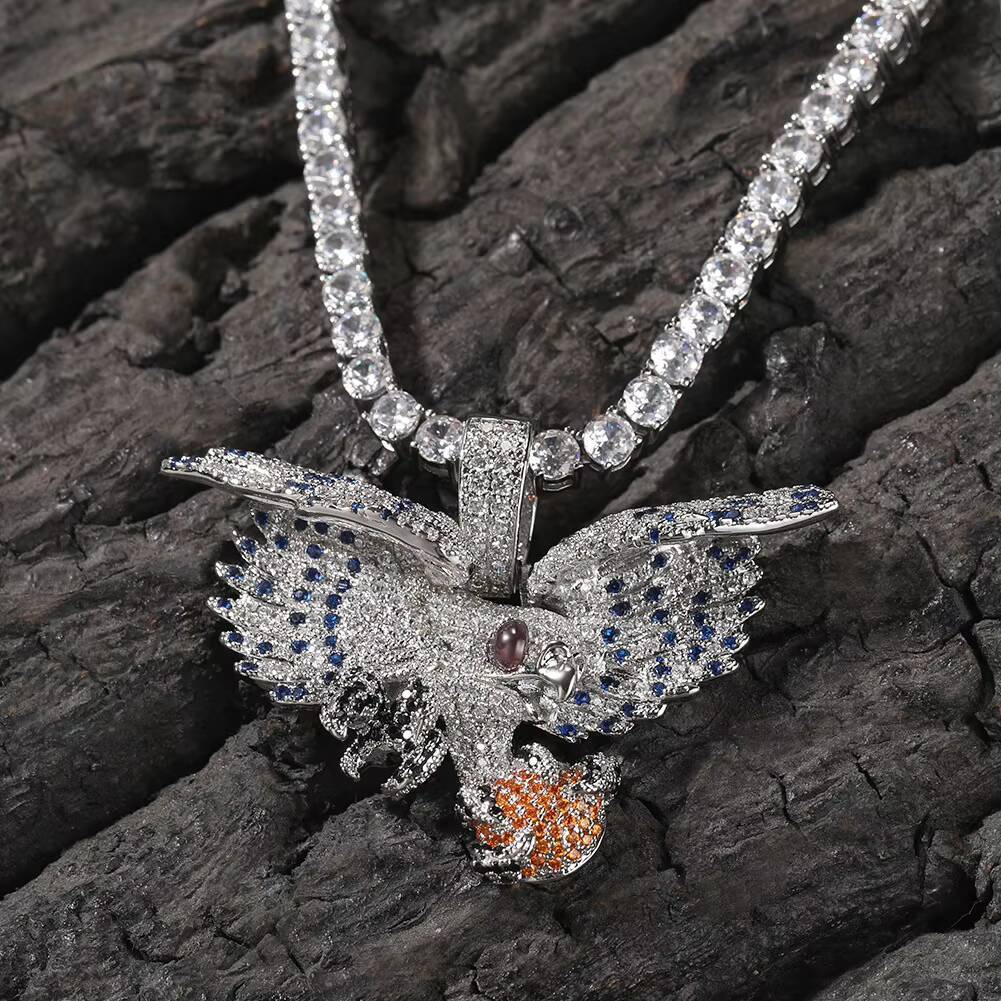 Customized eagle pattern Moissanite Chain Copper Delicate Animal Pendant Diamond Chain Falcon Necklace Ice Diamond Necklacesv