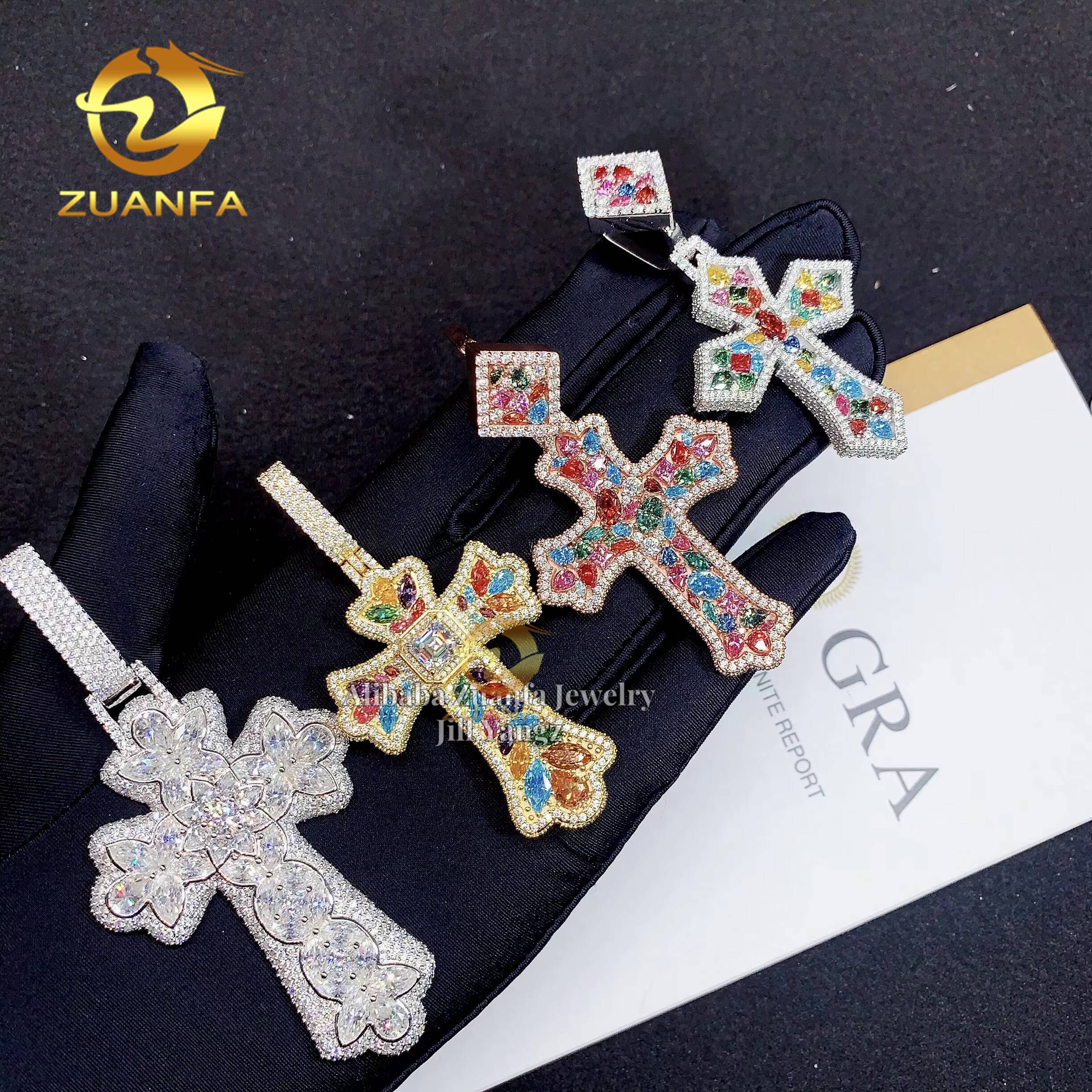Ready Stocks HOT Selling New Design Color Moissanite Cross Pendant Collection Iced Out Jewelry Custom Moissanite Pendant