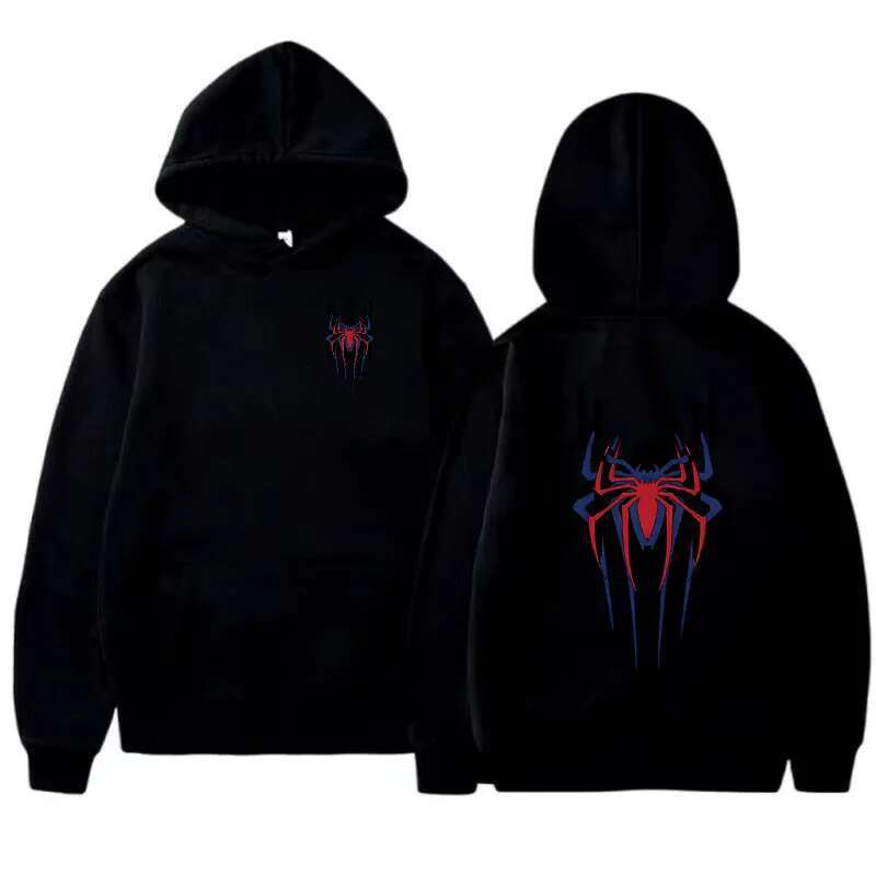 fashion New Street Fashion Deep Red Spider Print Sweatshirt Brushed Fleece Women's Casual Fun Loose Hoodie Men's Wear fashion clothing women