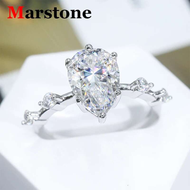 4CT Full Moissanite Diamond D Color VVS Pear Cut Womens Ring S925 Sterling Sliver Plated White Gold Wedding Rings for Women
