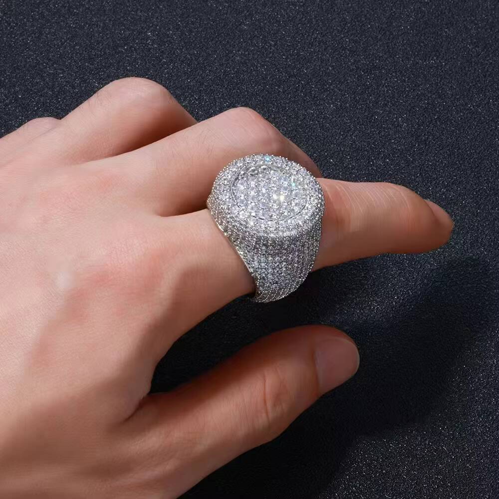 Hip Hop Jewelry Pass Diamond Teste 925 Silver Fully Iced Bubble Edge Round Diamond Moissanite Ring for Men