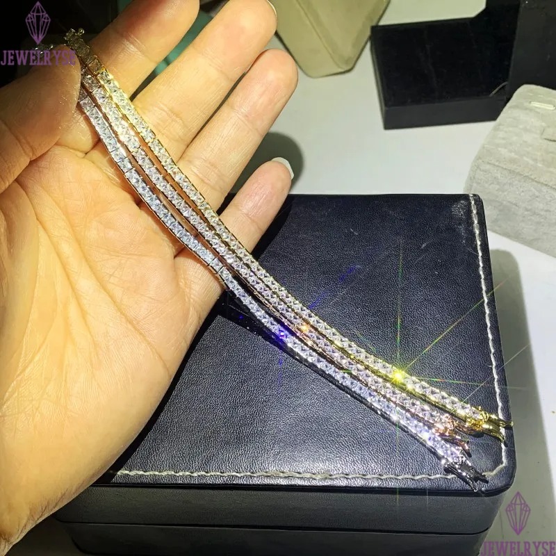 New Arrival Sparkling Luxury Jewelry 925 Sterling Silver Gold Fill Popular Princess White Topaz Women Wedding Bracelet Gift