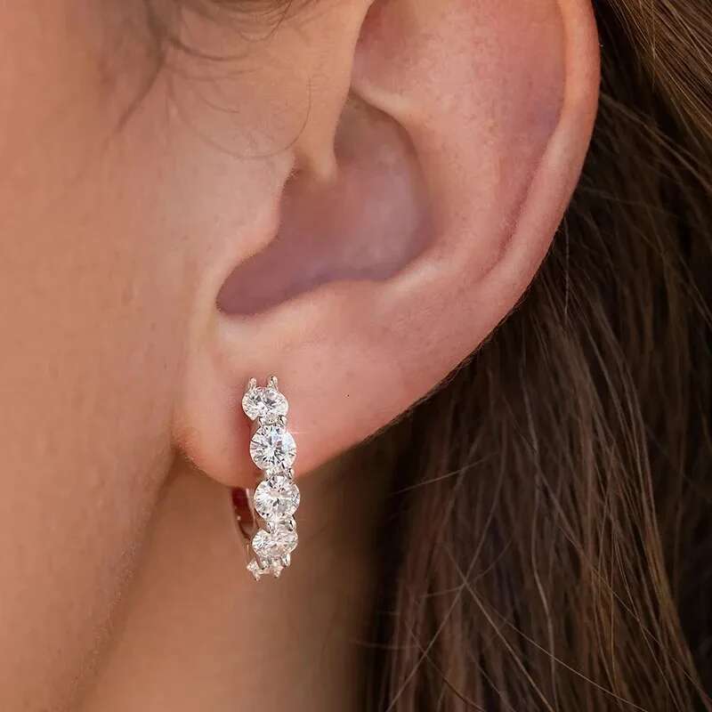 KNB 3ct Wedding Moissanite Diamond Hoop Earrings 925 Sterling Silver Plated Platinum Huggie Earring with Luxury Fine Jewelry