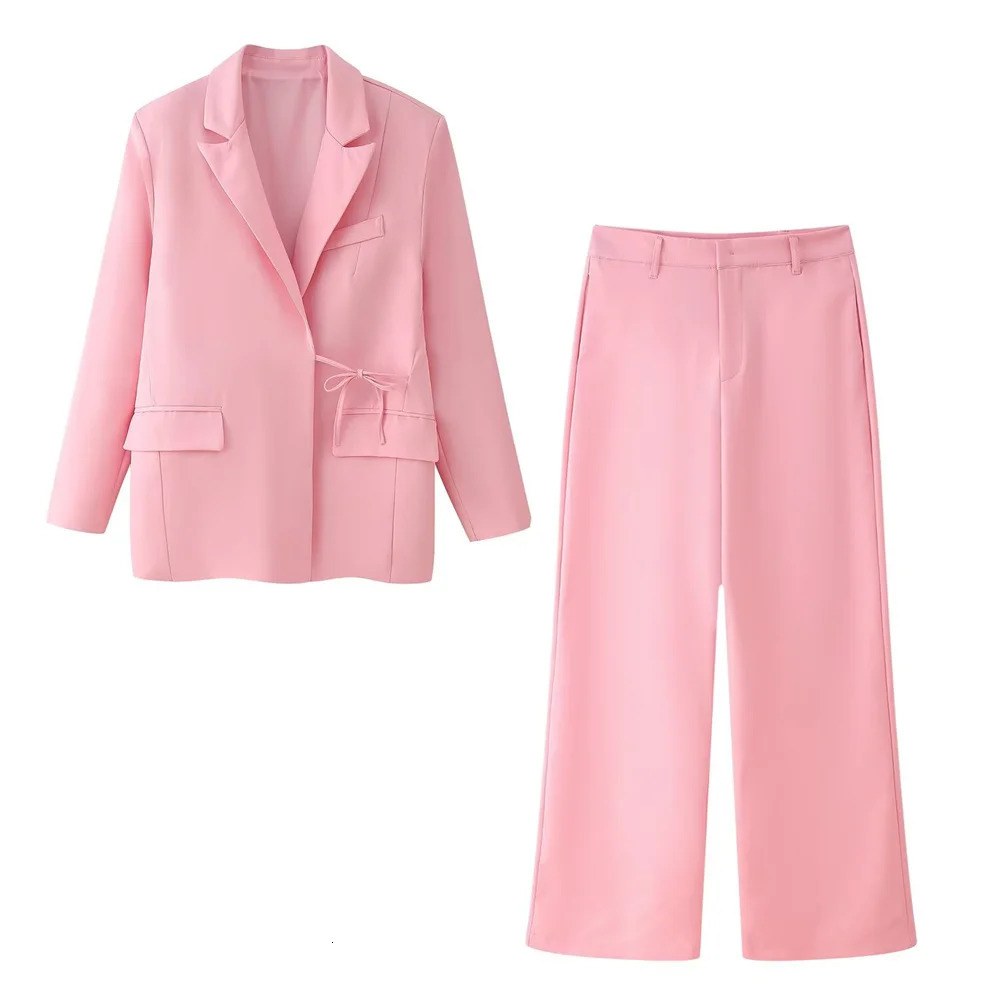 Womens Clothing European and American Style Casual Elegant n Shoulder Cushion Loose Set Jacket Pants 250530