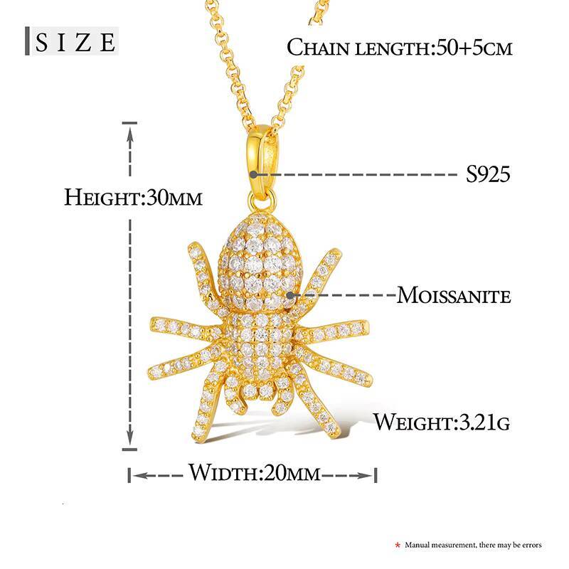 Hip Hop VVS Moissanite Spider Pendant Necklace 18K Gold Plated Sterling Silver VVS Diamond Pendant