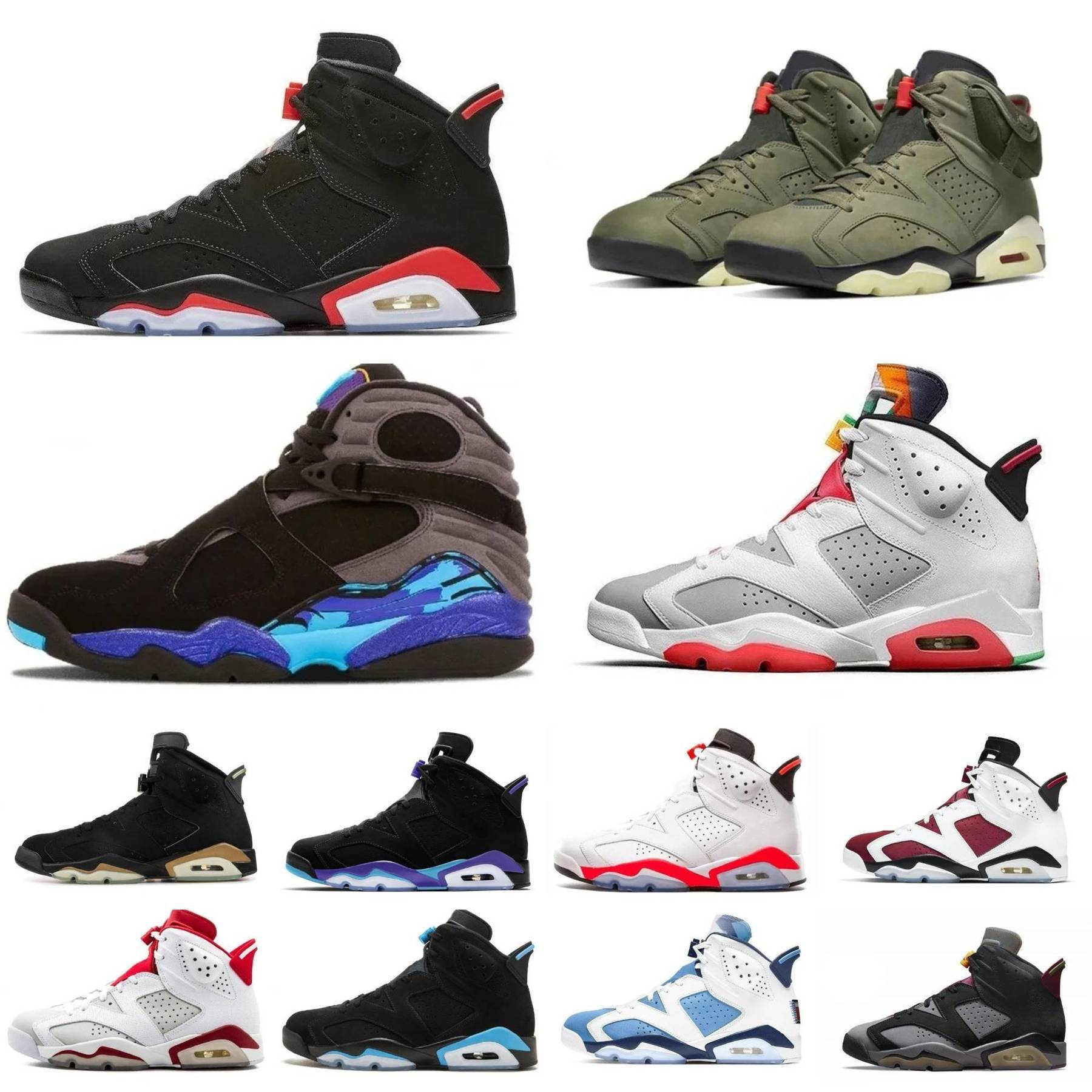 Trainers 6 J6 Carmine Sports Shoes Jump Mans 6S 8S TS Tinker UNC White Bordeaux Outdoor Basketball Shoe Grape Aqua Blue Chrome Oreo Pine Green Black Infrared Sneakers