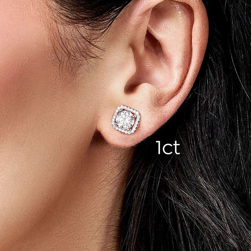 KNB 1CT Certified Moissanite Diamond Classic Square Halo Stud Earrings for Women 925 Sterling Silver Fashion Trendy Fine Jewelry