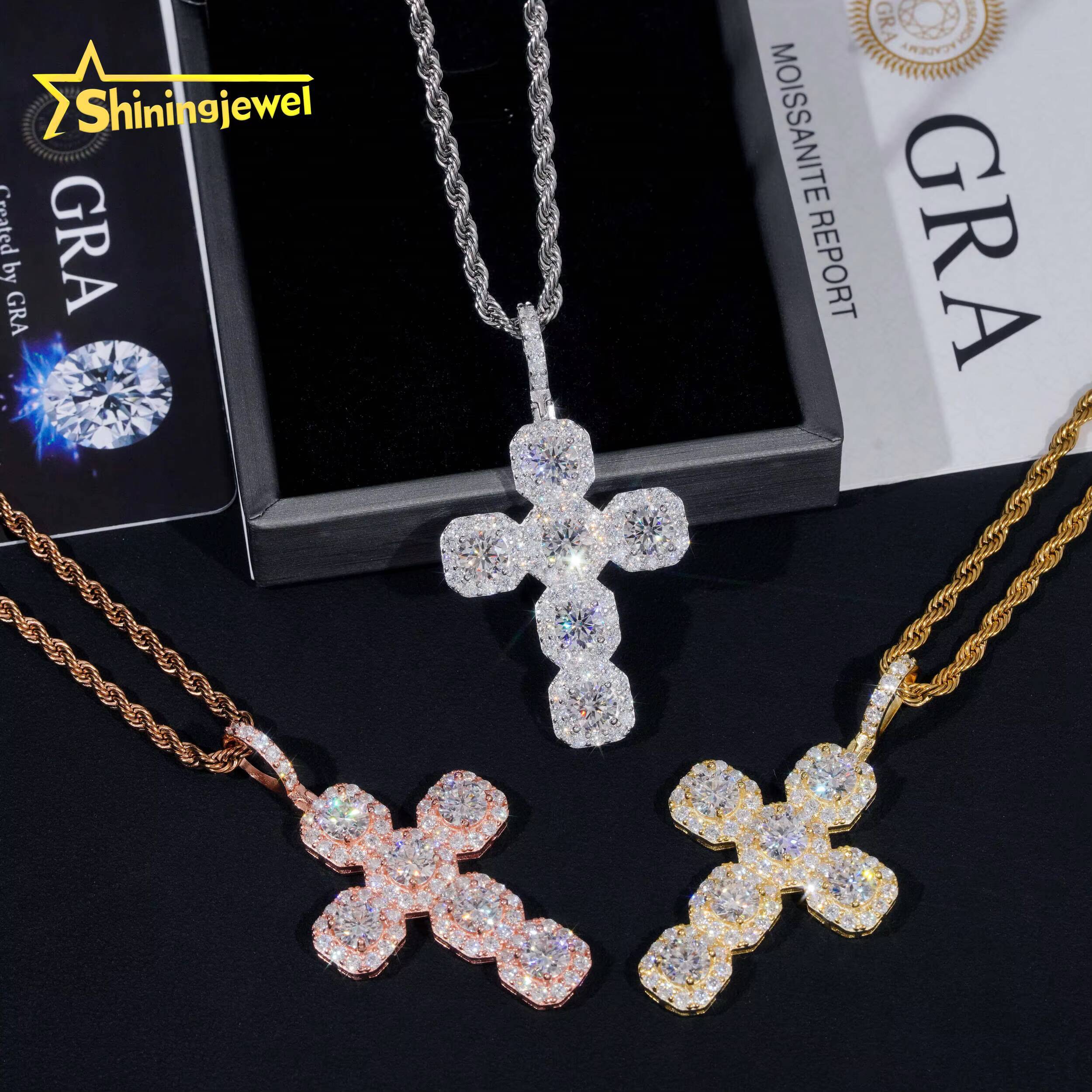 New Design Hot Selling 925 Sterling Silver Hip Hop Jewelry Necklace Pendants VVS Iced Out Moissanite Diamond Cross Pendant