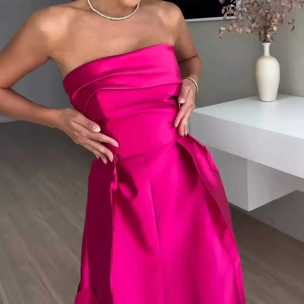 European and American fashion strapless high waisted evening gown womens design sense patchwork satin sexy dress vest W250430
