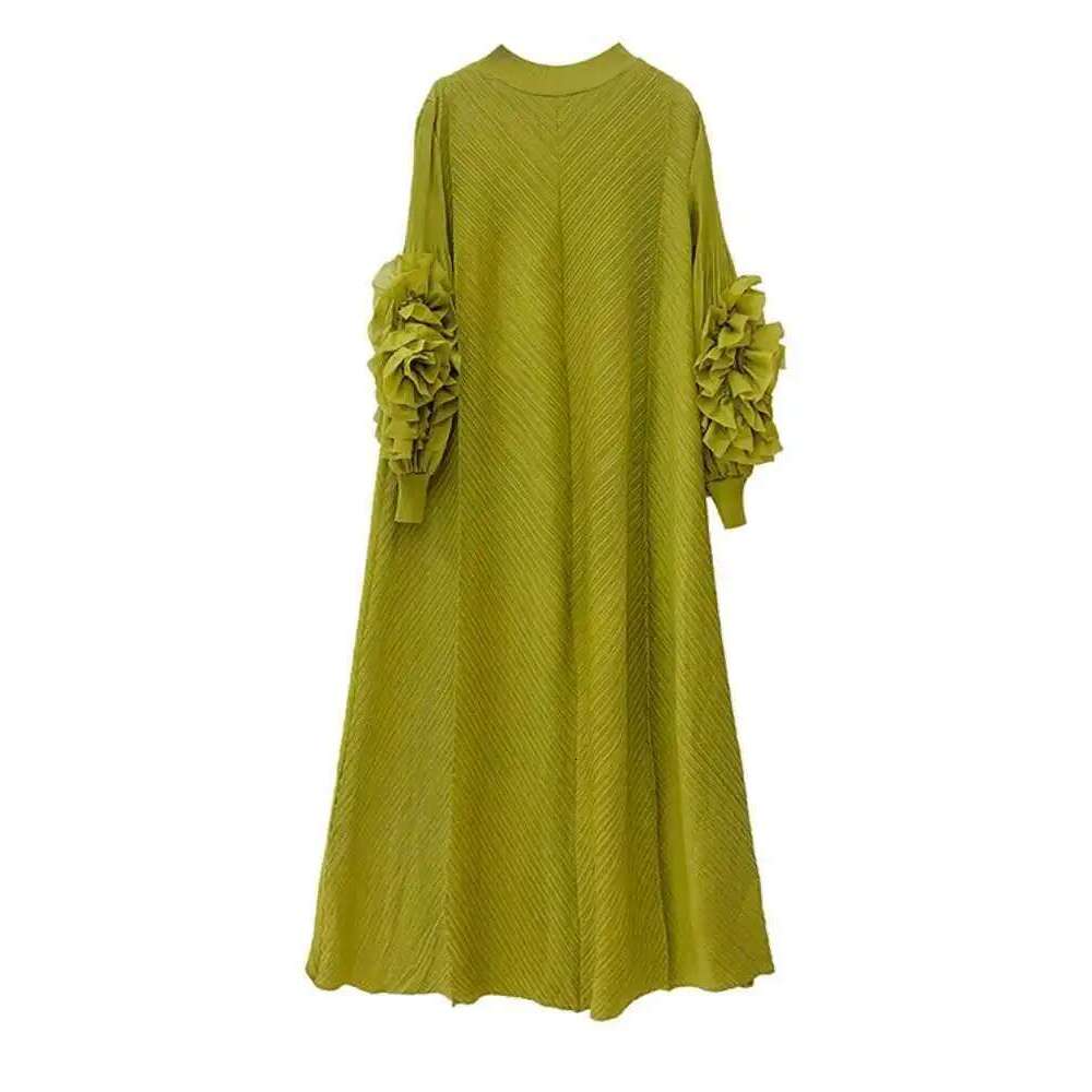 LANMREM Wine Red Pleated Dress For Women Flower Sleeves Female Evening Party Elegant Clothing Trendy New Ladies 2Db1827