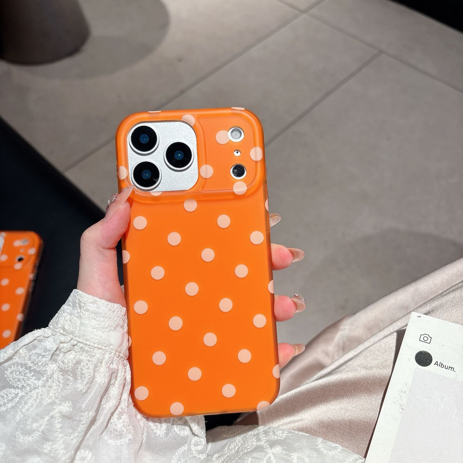 Orange Polka Dot Phone Case iPhone 17 Pro Max Compatible with Apple 16 15 ins Matte Protection Case