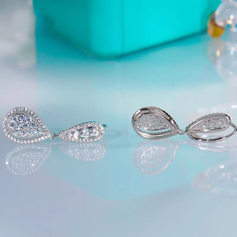 2025 Choucong Brand Dangle Earrings Luxury Jewelry Genuine 100% 925 Sterling Silver Water Drop White Lab Moissanite Diamond Party Elegant Women Weddin