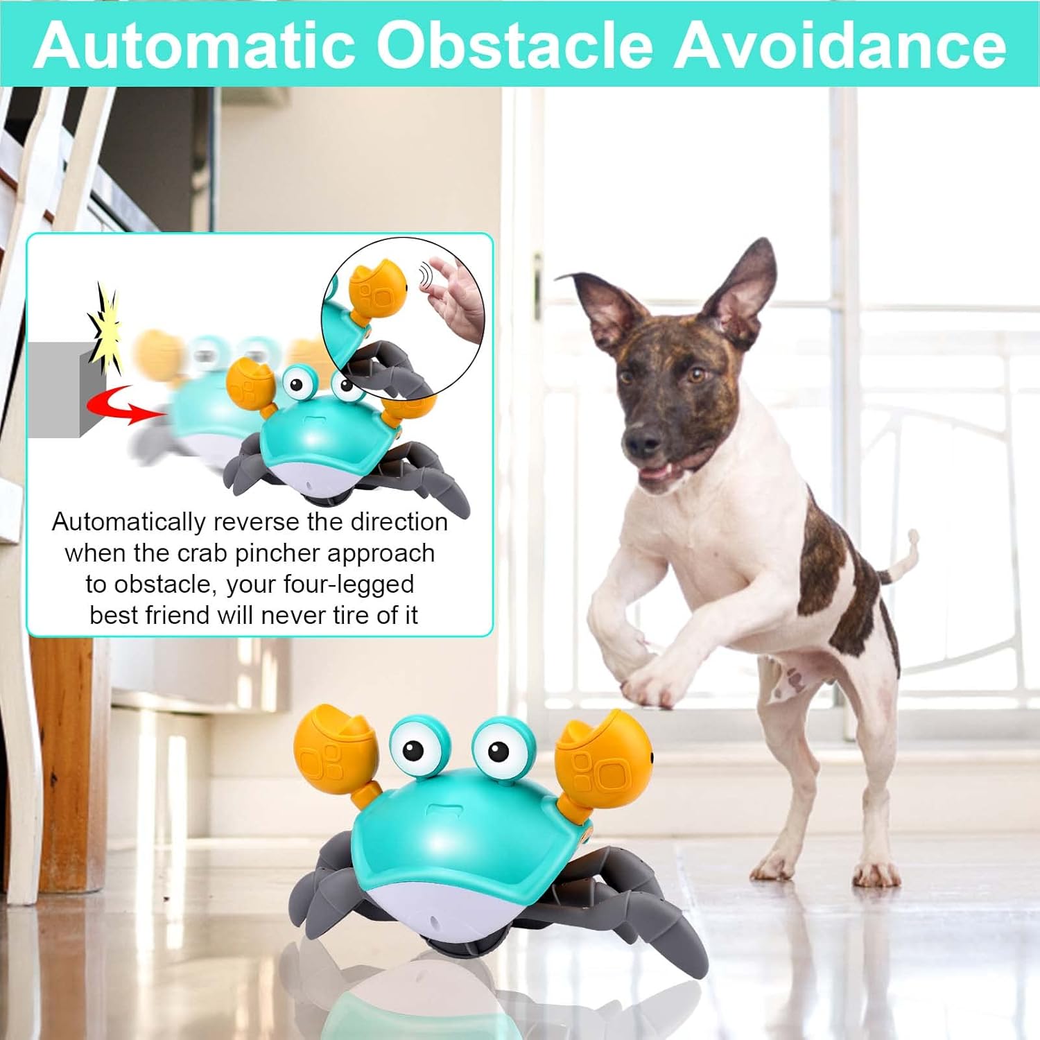 Crawling Crab Interactive Dog Toy with Charging Cable, Left-Right Move Crab with Obstacle Avoidance, Boredom and Stimulating, Dog Birthday Gifts