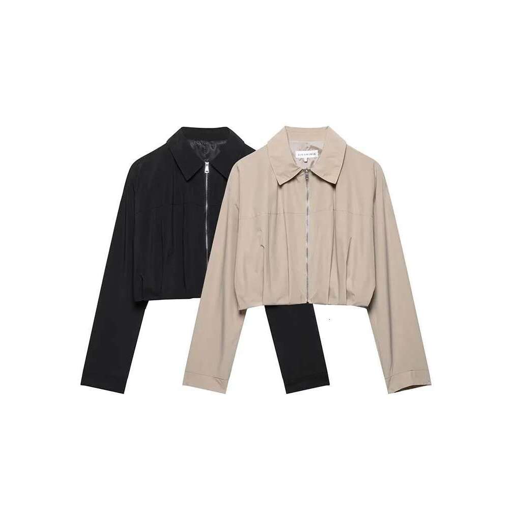 Women Summer Loose Jackets Coats 2025 Casual Solid Zipper Pleated Female Elegant Street Short Jacket Outerwear