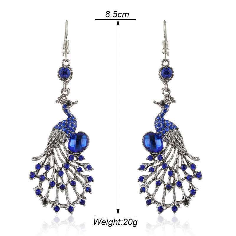 Vintage Ethnic Colroful Rhinestone Pea Dangle For Women Long Classic Sier Color Animal Earrings Female Jewelry