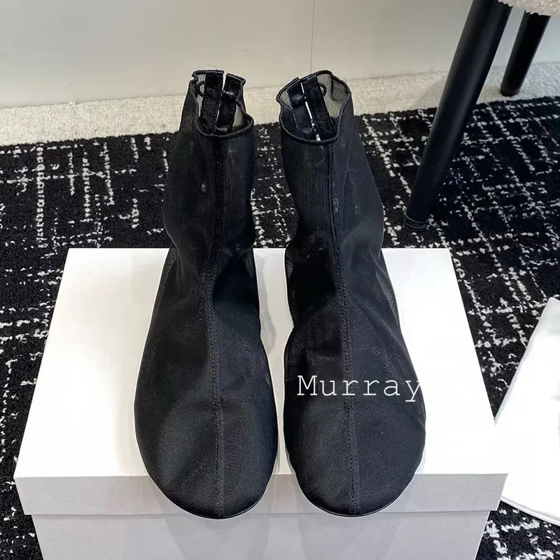 Round Toe Solid Color Rear Button Cool Boots Women Mesh Breathable Flat Heels Ankle Boots Summer Sexy Fashion Short Boots 250428