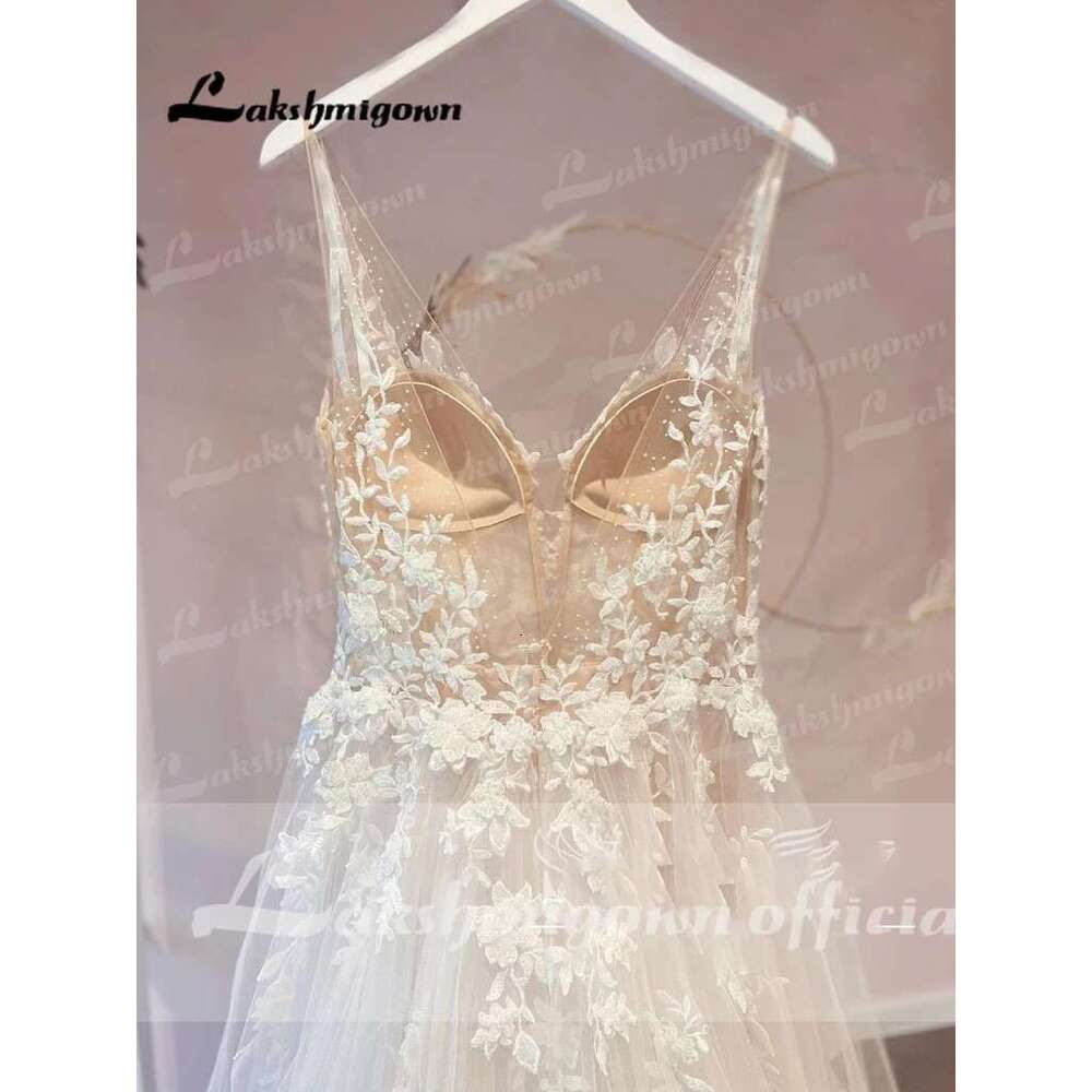Lakshmigown Unlined Bodice Flowy A Line Tulle Wedding Dress With V Neck Beach Bridal Gown Customized Robe De Mariee