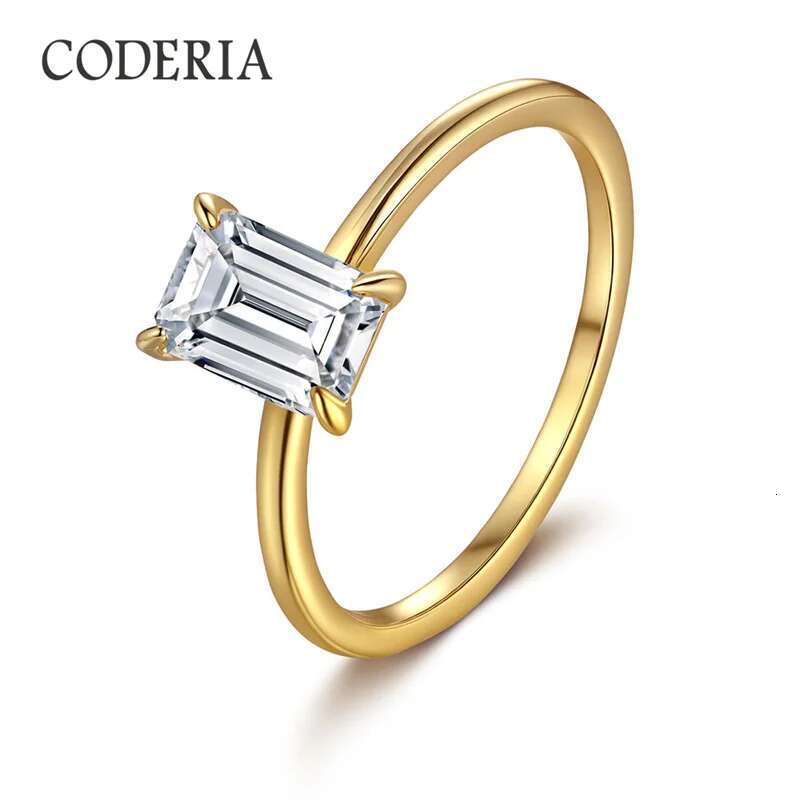 Pass Diamond Test 1CT Emerald Moissanite Ring Plated 18K Gold Women Wedding Jewelry 925 Sterling Silver Finger Band