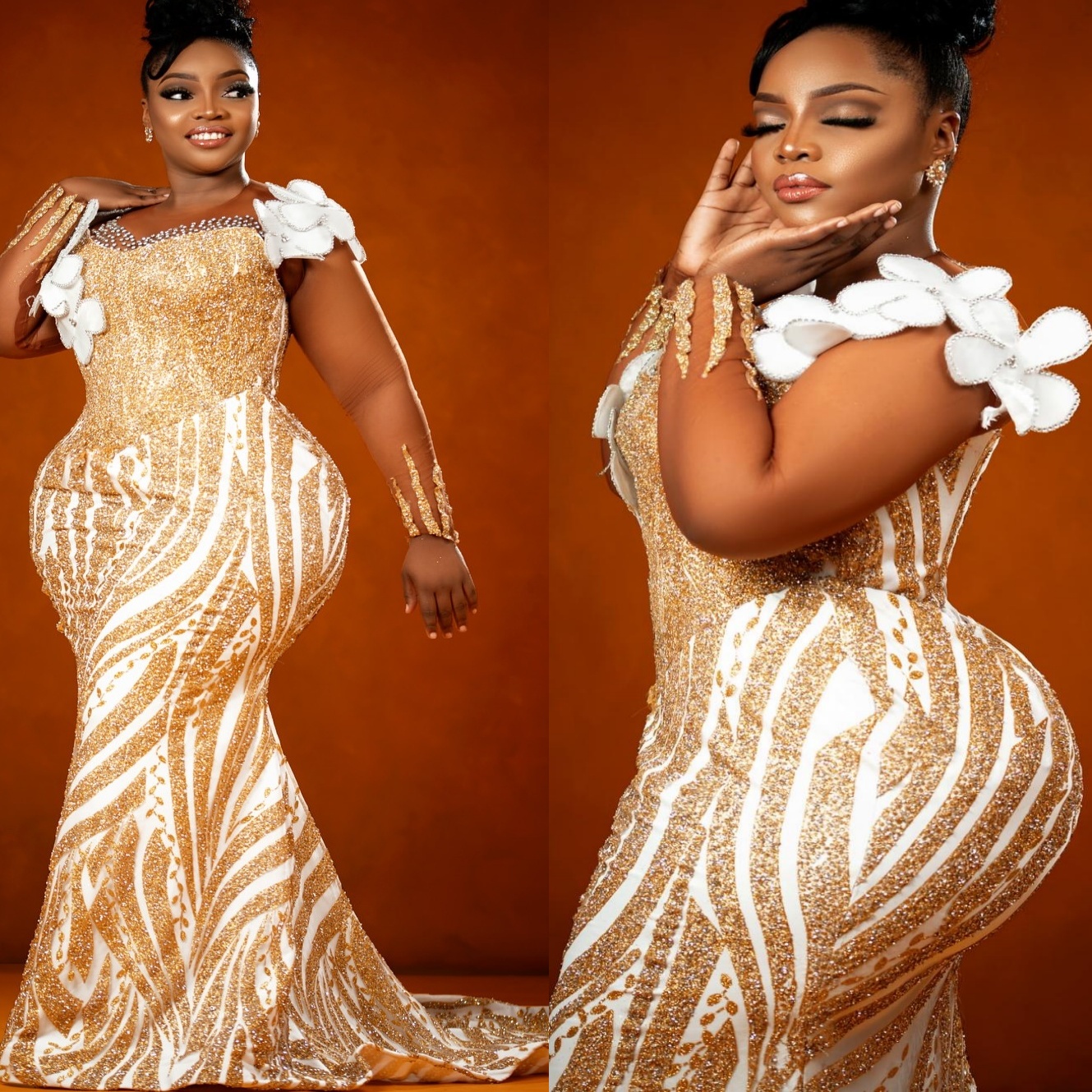 Mermaid Gold Plus Size Prom Dresses 2025 Sequined Florals Crystals Sparkly Evening Formal Party Second Birthday Engagement Gowns Dress For Special Occ