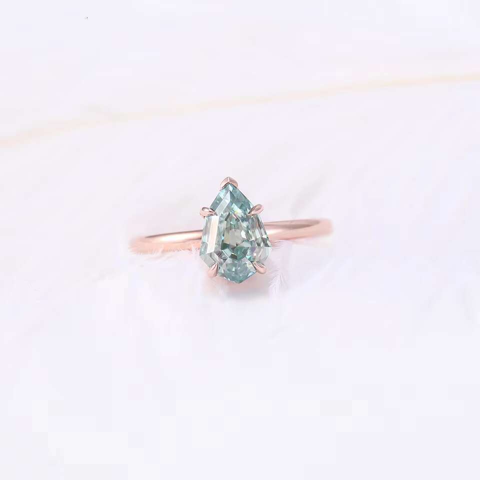 Green Blue Vvs 2ct Pear Cut 14k Solid Rose Gold Silica Ring Unique Engagement Boutique Jewelry
