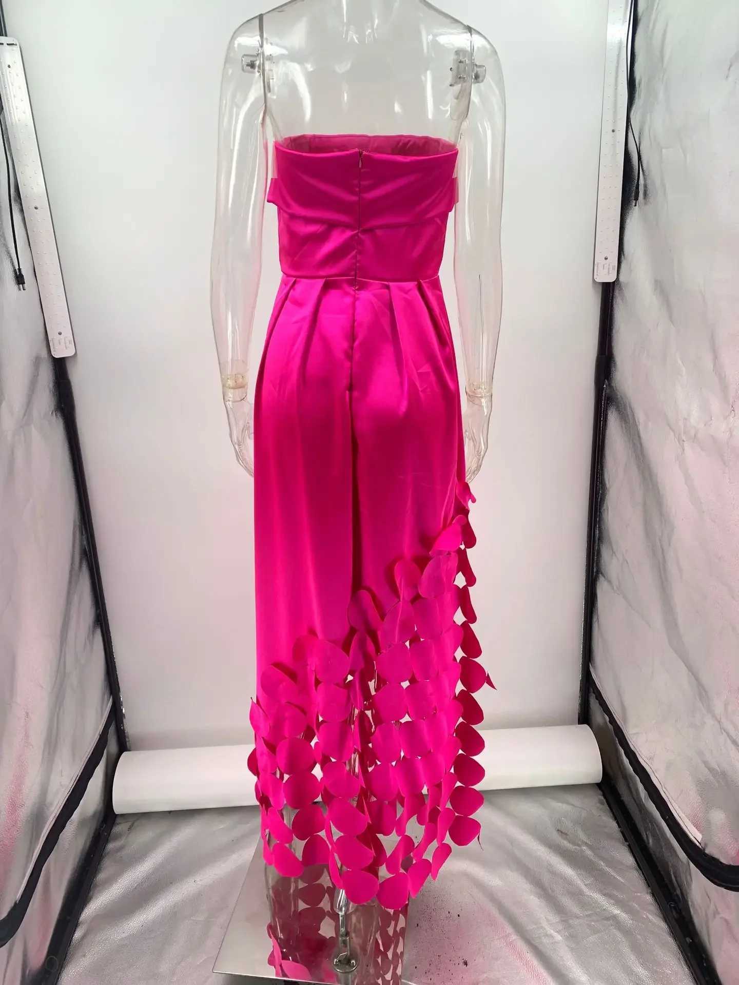 European and American fashion strapless high waisted evening gown womens design sense patchwork satin sexy dress vest W250430