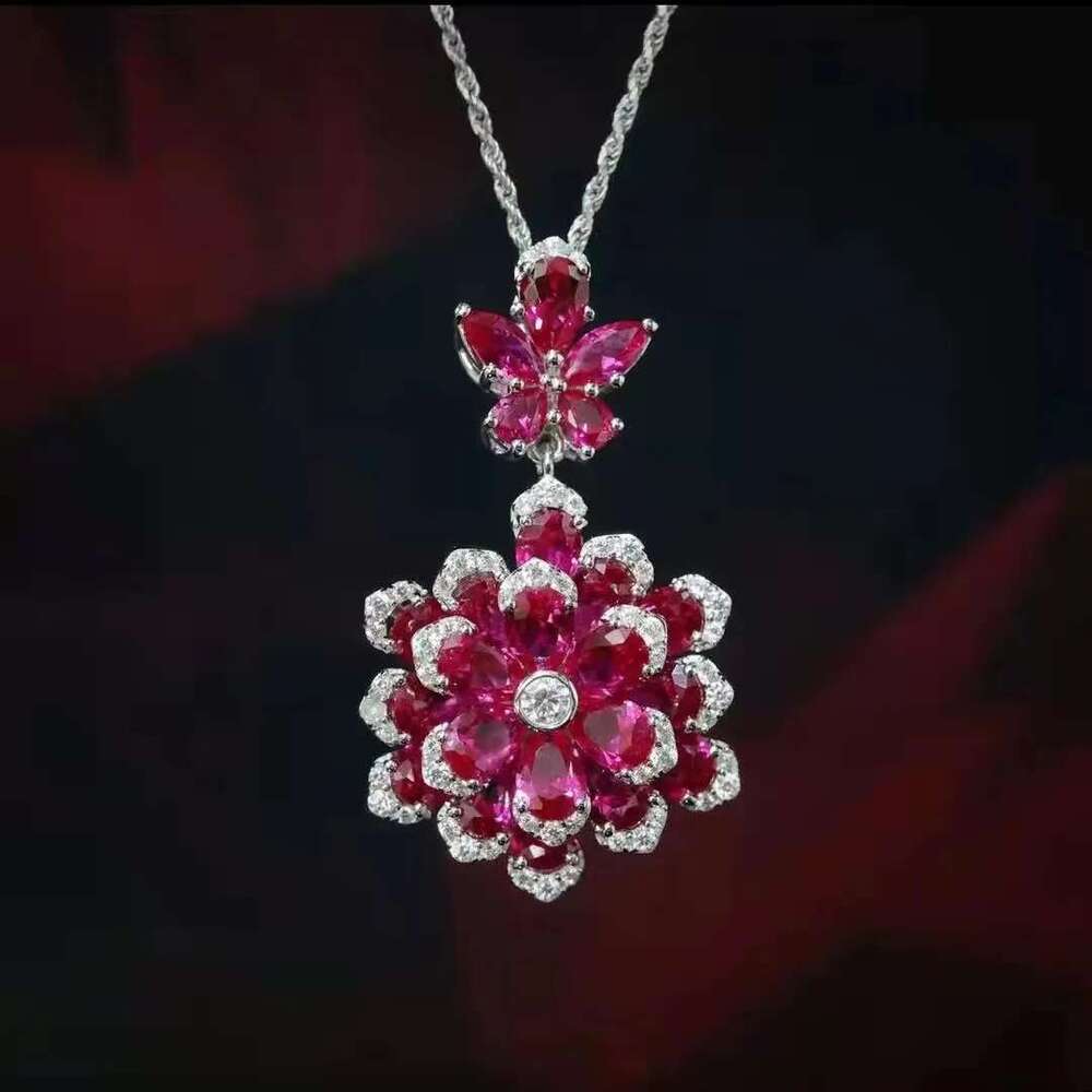 Foydjew New Flower-Shaped Jewelry Sets Necklaces Royal Blue Pendant Earrings Simulated Emerald Color Treasure Rings