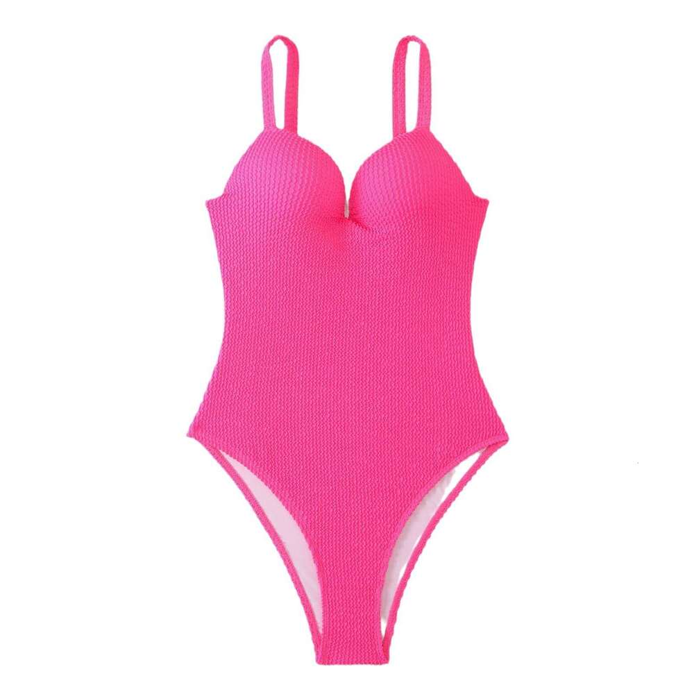New Russian style popular one-piece European and American fashionable sexy women's small pit stripe solid color hard pack swimsuit, 2025 new casu