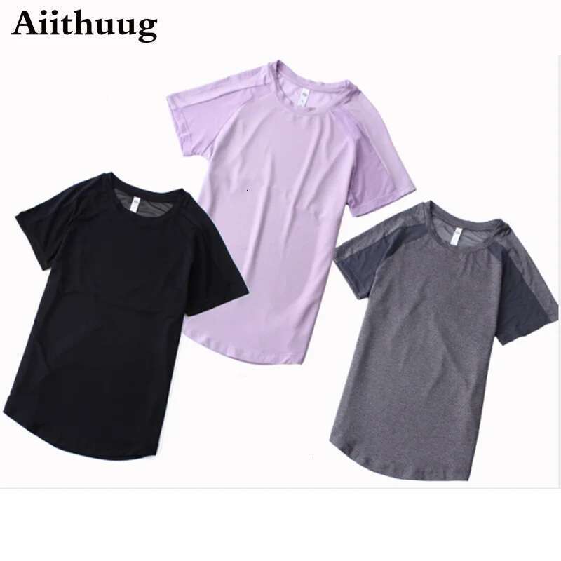 Aiithuug Mesh Breathable Back Yoga Short Sleeve Workout Running Shirt Athletic Tee Top Women Gym Short-Sleeve Lightweight