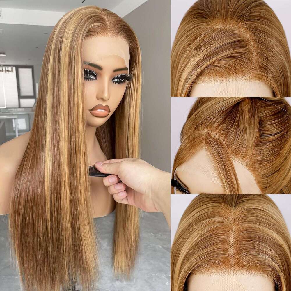 BLL Honey Blonde Wig, 13x4 Synthetic Font Wigs Pe-Plucked Hd Lace Long Staight Sunkissed Highlights Glueless Wig Black Women 26inch Suitable Fo Eveyda