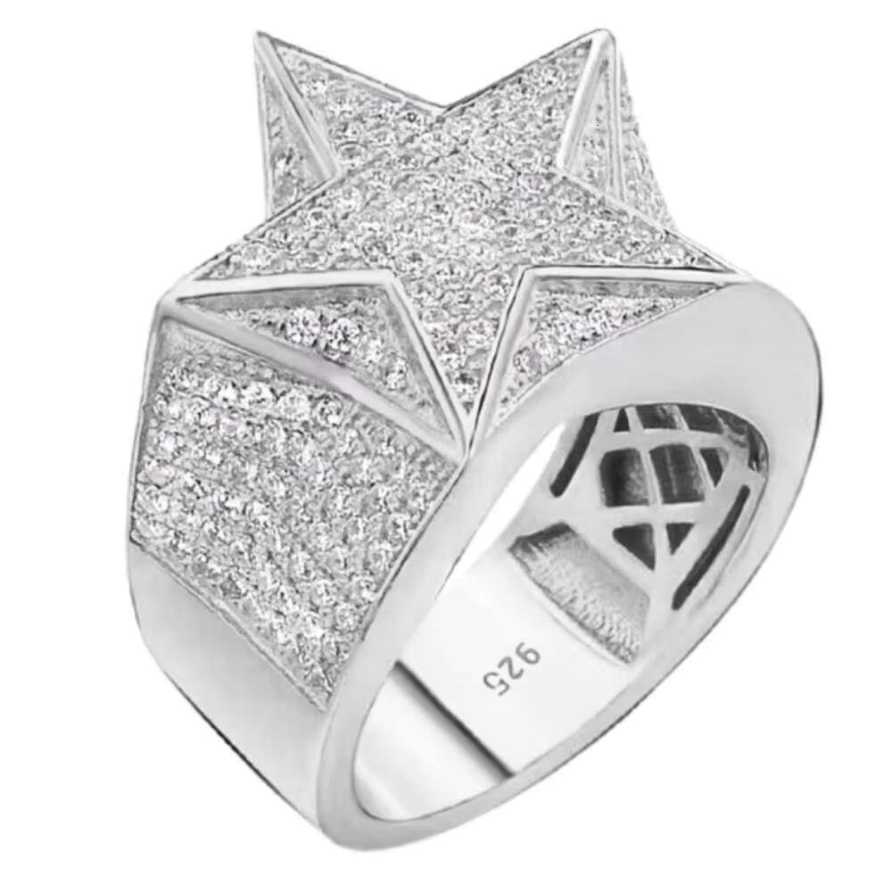 Rapper Moissanite Star Ring Men Iced Out White Gold Plated 925 Sterling Silver D VVS Moissanite Ring